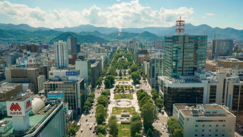 Odori Park stretching through central Sapporo with seasonal flowers