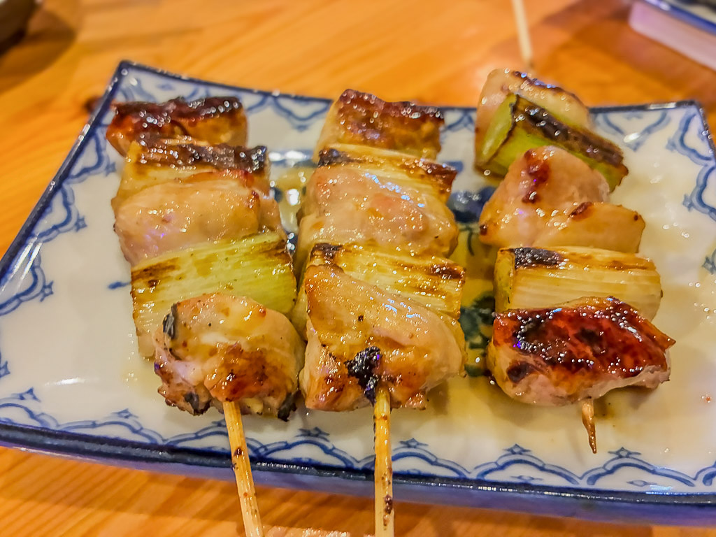 Negima yakitori — chicken and leek skewers at Yasuki in Naha