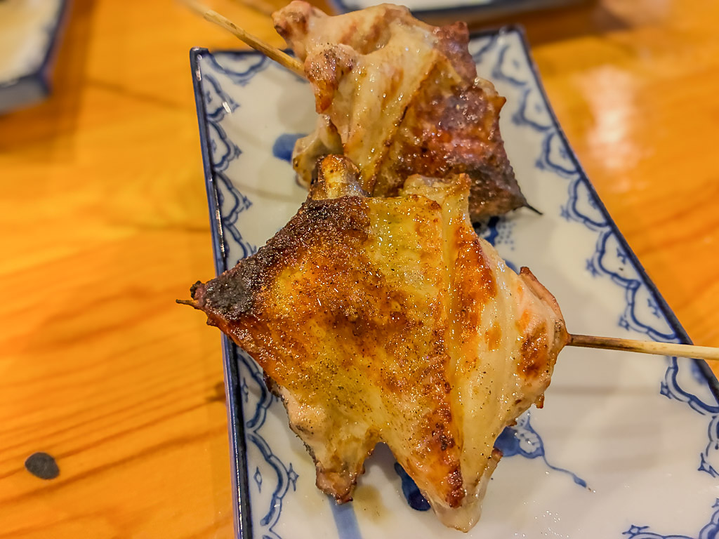 Tebasaki — grilled chicken wing skewers at Yasuki in Naha