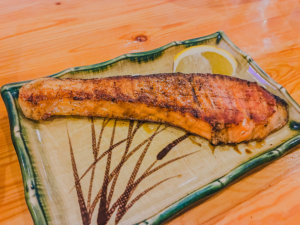 Grilled salted salmon at Yakitori Yasuki in Naha