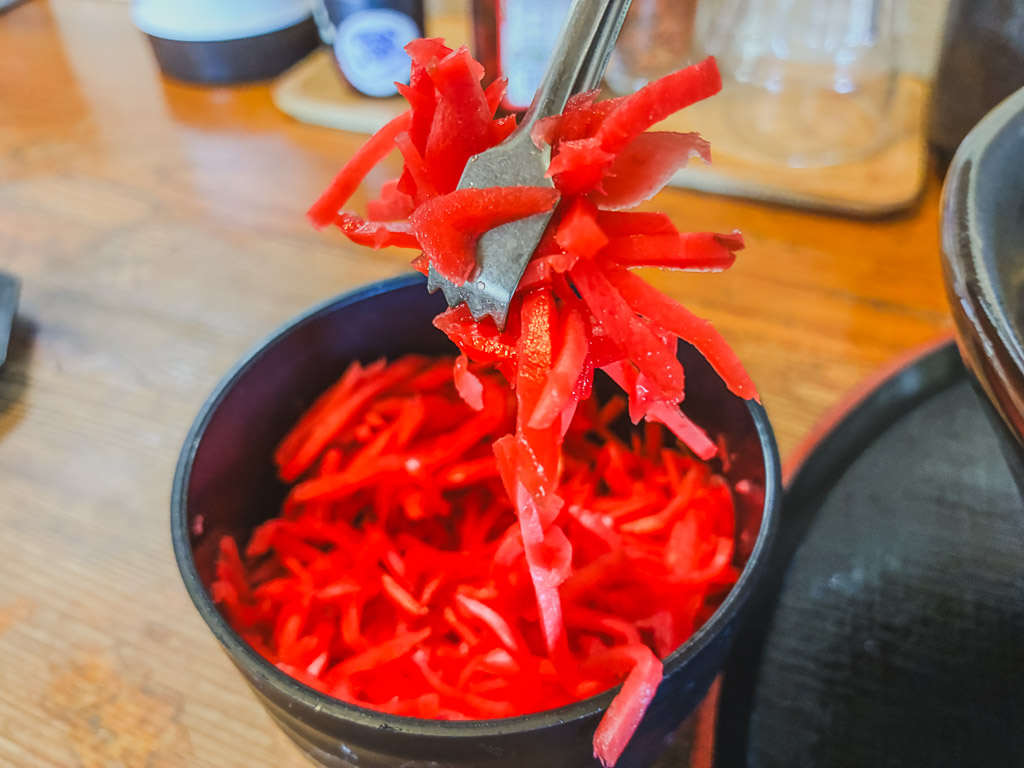 Agarie Soba Honten beni-shoga — pickled red ginger condiment
