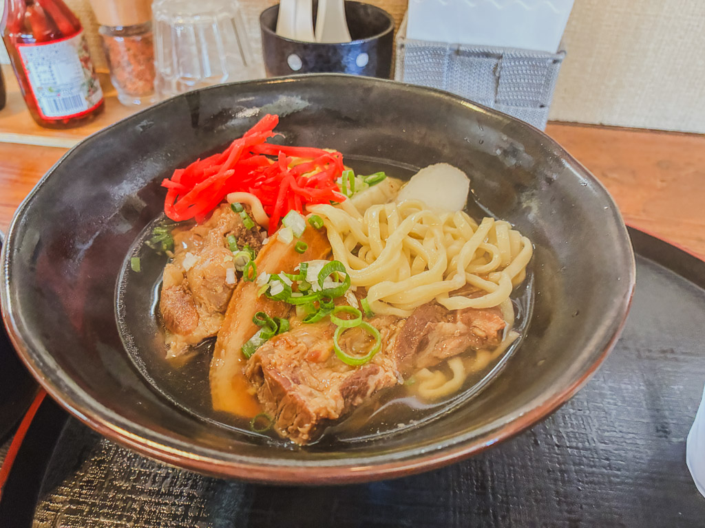 Agarie Soba Honten Okinawa soba topped with beni-shoga