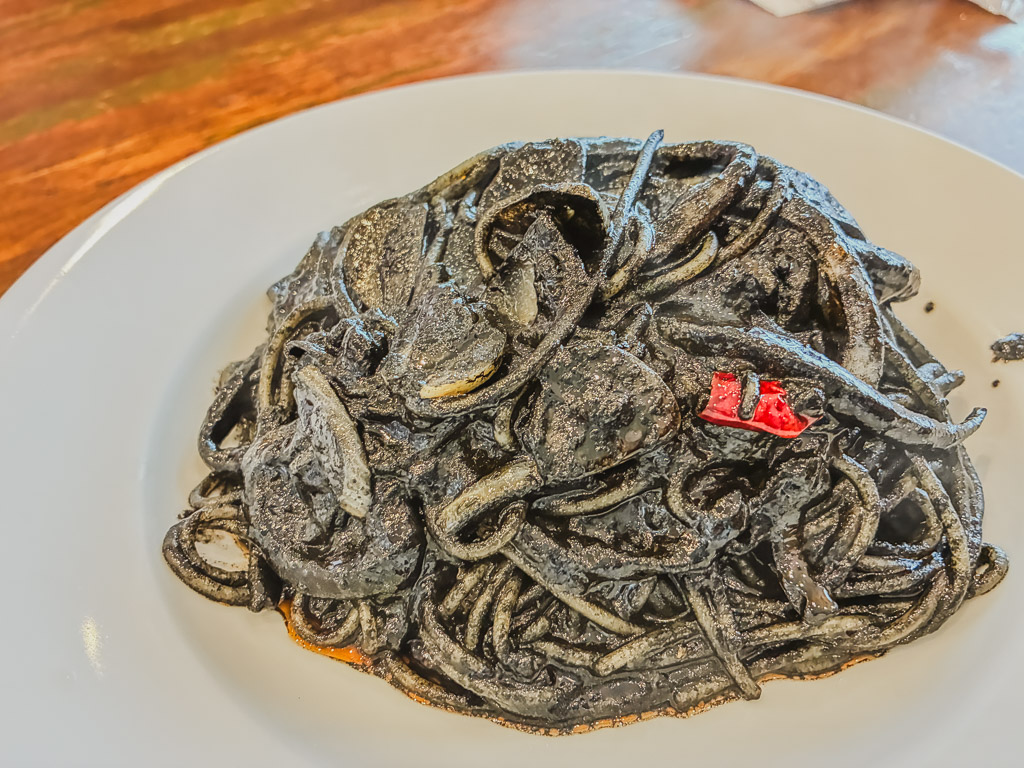 Capricciosa squid ink spaghetti black pasta
