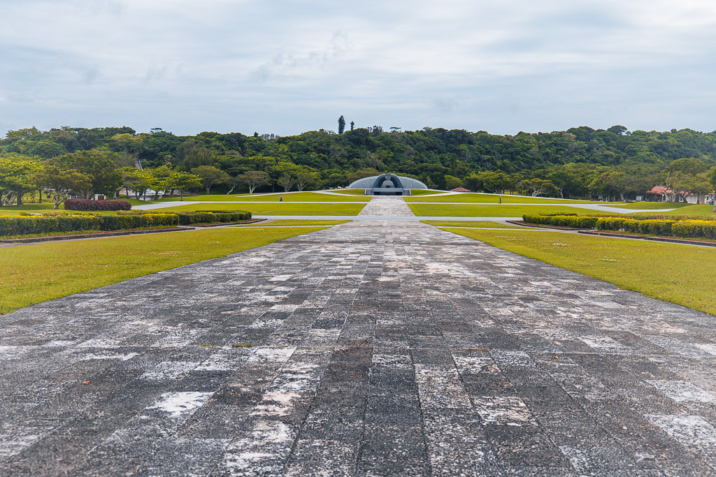 Stone path leading from Mabuni Hill toward the Peace Memorial Hall — Cornerstone of Peace area