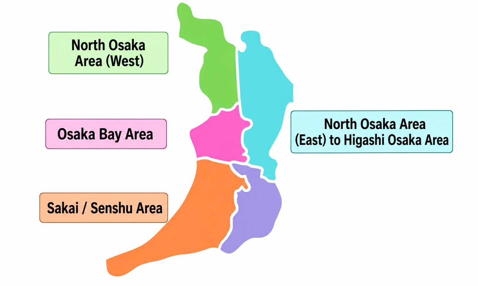 Map of Osaka suburban areas covered in this model course