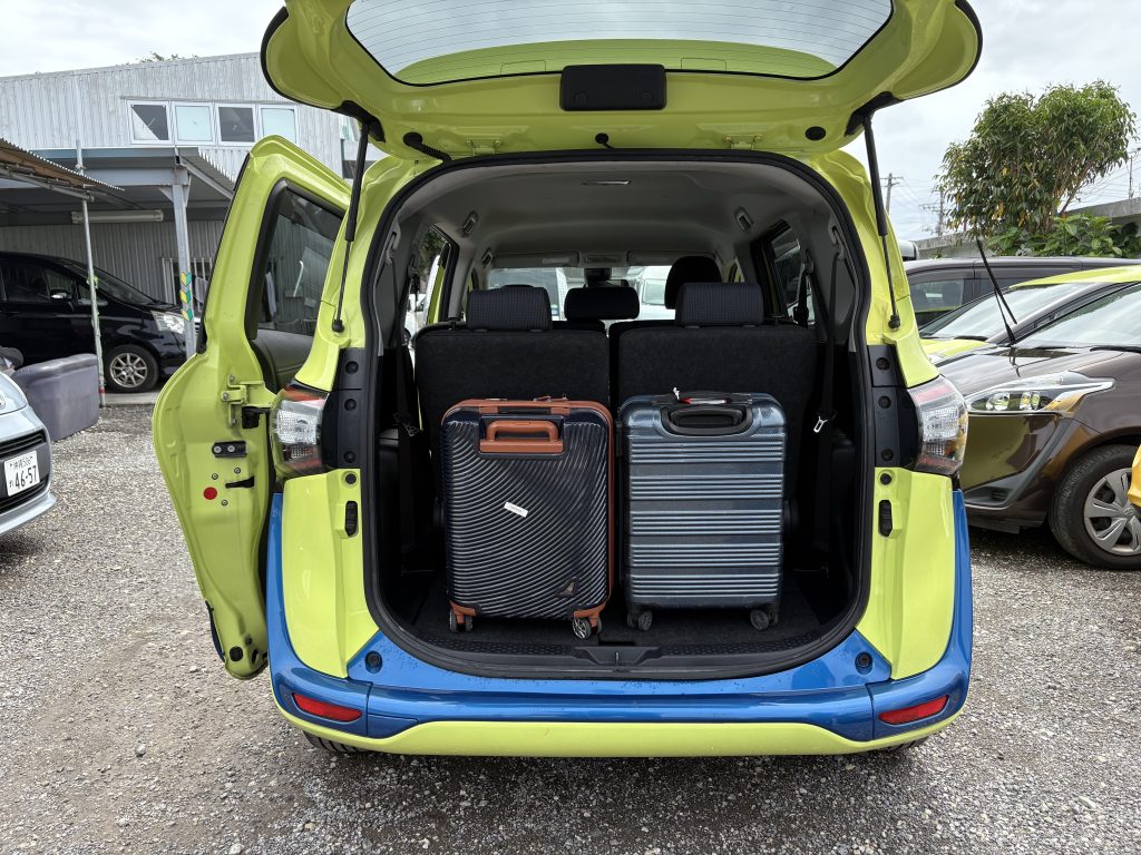 Toyota Sienta trunk — 3rd row deployed, fits 2 medium suitcases