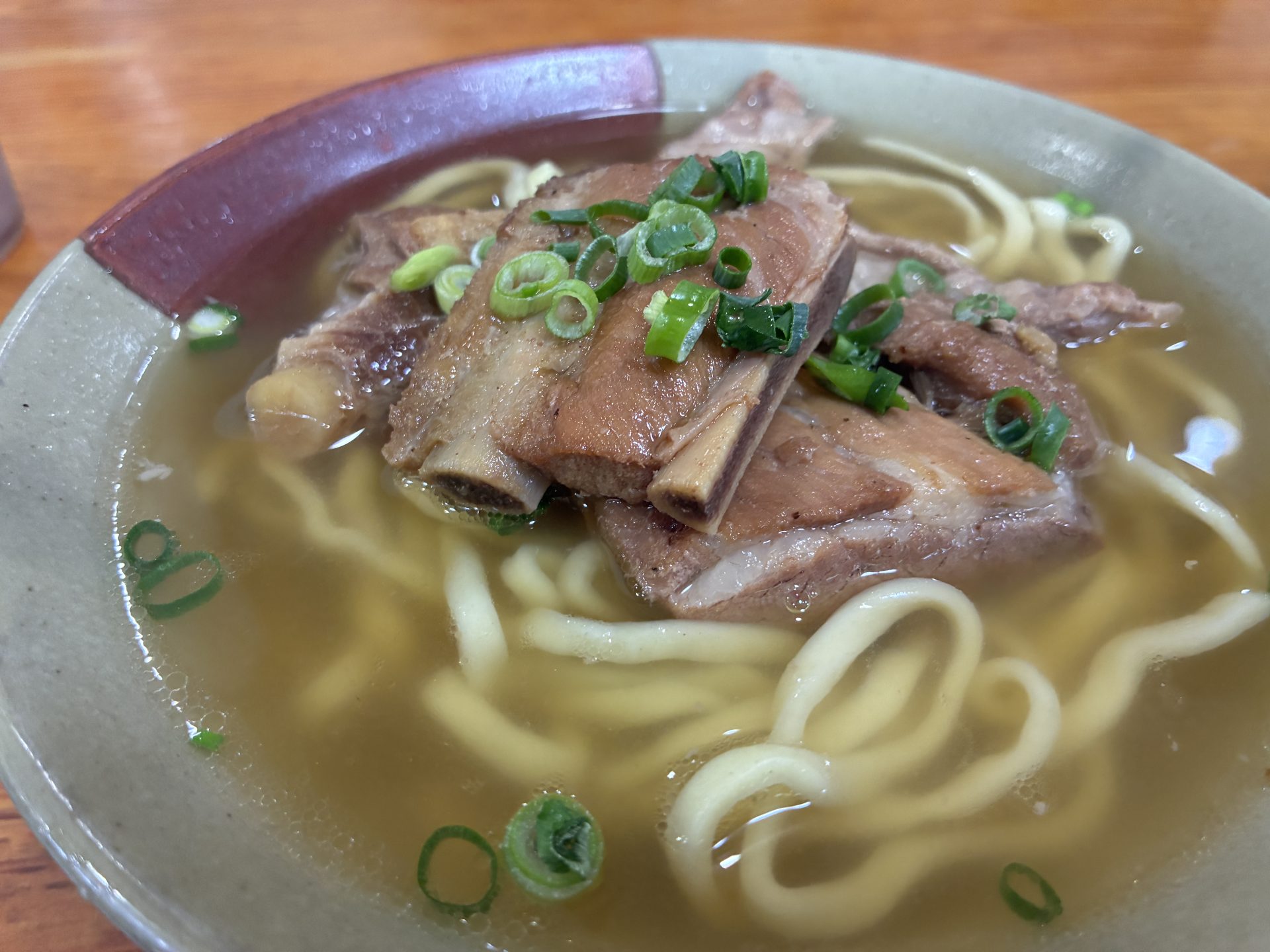 Hot Okinawa soba — perfect for a rainy day