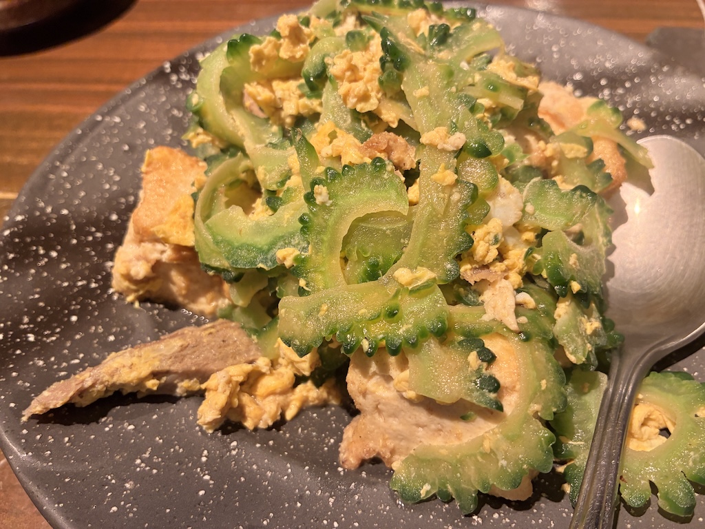 Goya champuru — Okinawan bitter melon stir-fried with tofu, egg, and pork at Umi no Chinbora