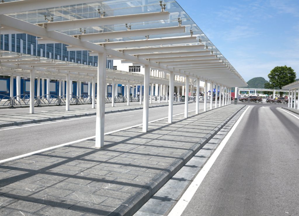 Rental car pickup area near Naha Airport in Okinawa