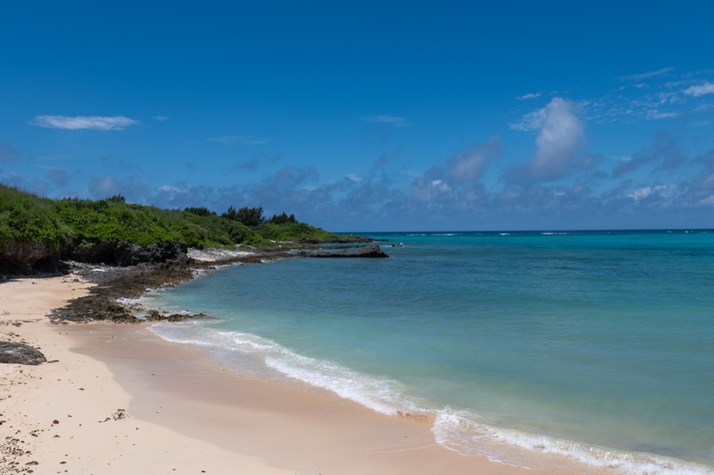 Quiet sandy cove with turquoise water near 17END on Shimojishima Island