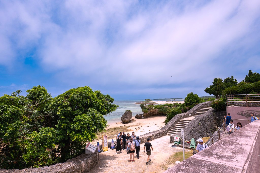 Emerald-blue sea and Ie Island viewed from Ocean Expo Park in Okinawa
