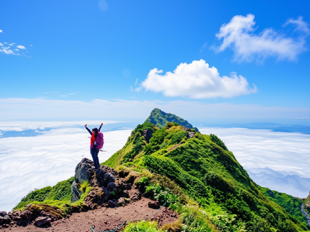 Summit of Rishiri Fuji — volcanic cone rising from the Sea of Japan in July
