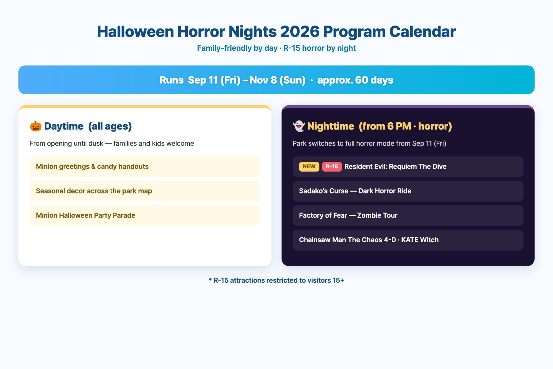 Halloween Horror Nights 2026 program calendar