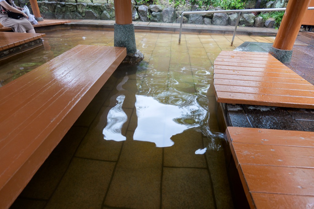 Warm atmosphere at Hyotan Onsen foot bath area