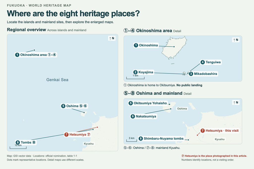 Location map of the eight Munakata World Heritage places