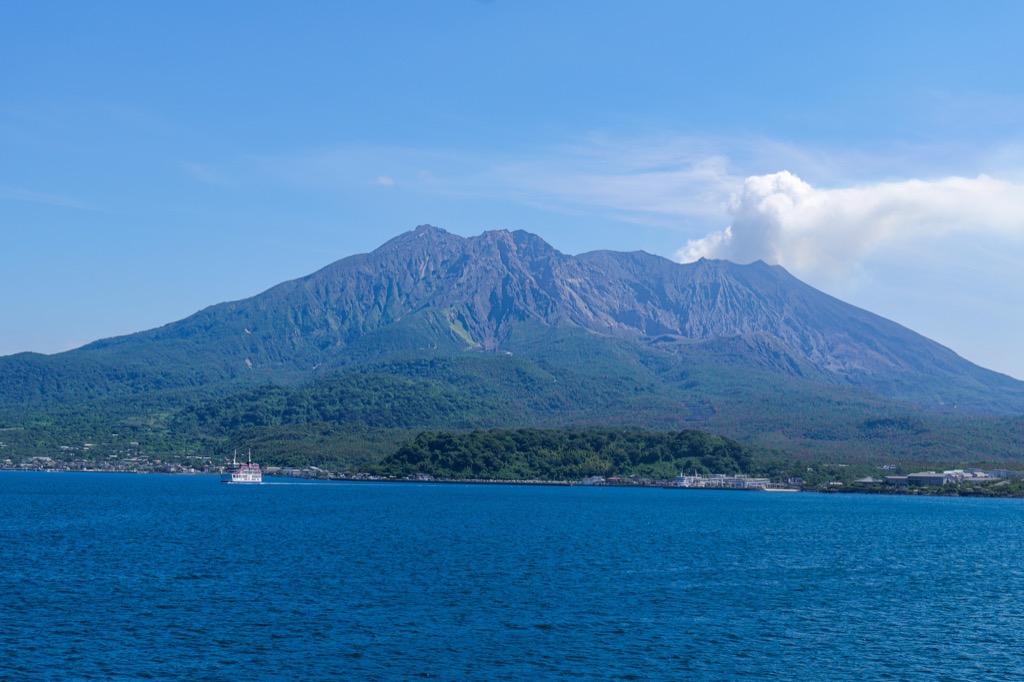 Sakurajima volcano viewed from the car ferry