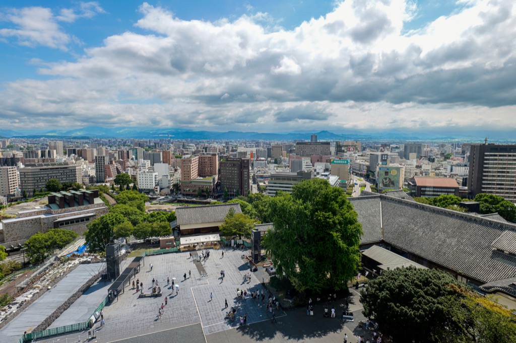Ninomaru Plaza and Kumamoto city view from atop the Great Keep