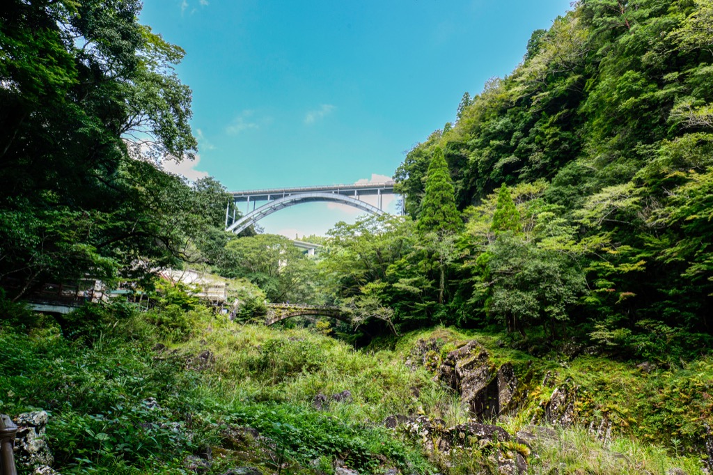 Arch bridges above the wooded Takachiho Gorge