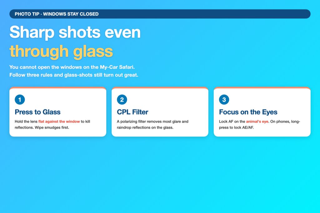 Three rules for shooting through glass — press to glass, CPL filter, focus on the eye