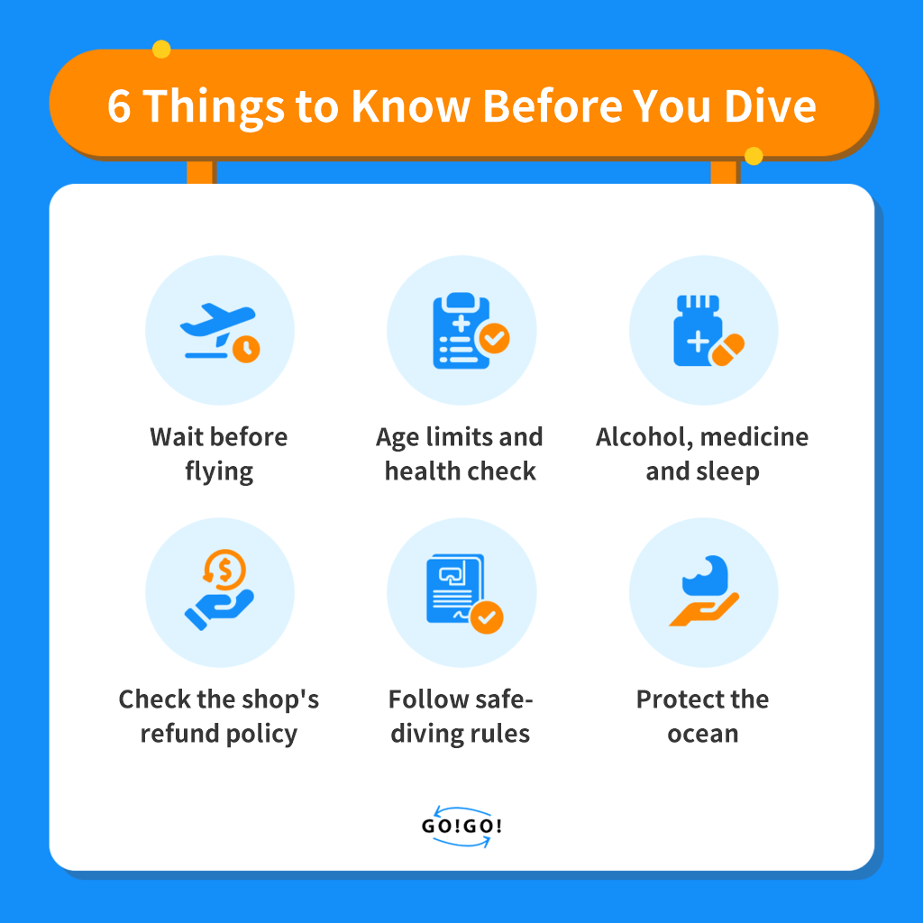Six things to check before diving in Okinawa: flying, age and health, alcohol and sleep, refunds, safe diving and reef care
