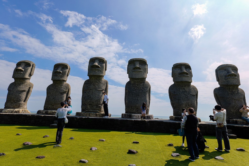 Seven Moai on the lawn