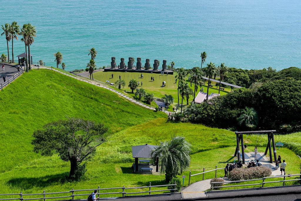 Moai art around the park