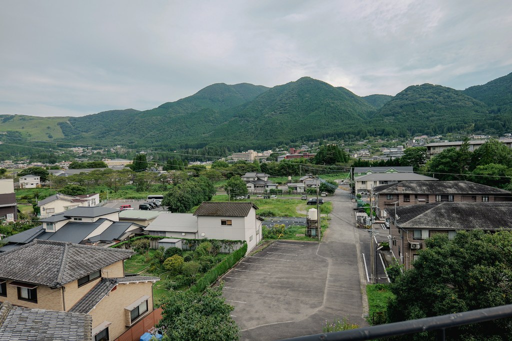 Yufuin basin with Mt. Yufu ridge rising directly in front of the town